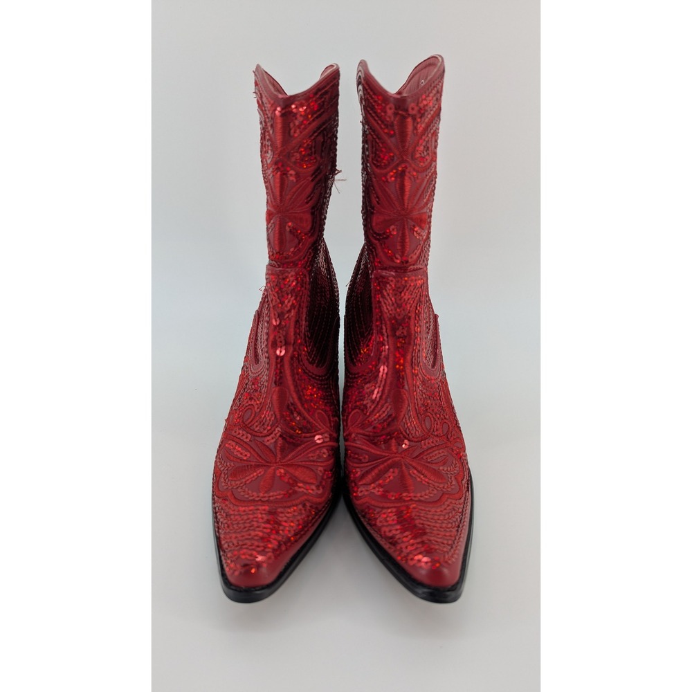 Helen's Heart Red Sequin Cowboy Boots Western Pointed Toe Block Heel Womens 7
